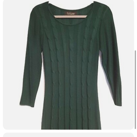 Evan Picone Black Label Green Cable Knit Dress Size Medium - Picture 2 of 6